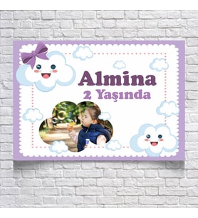 Bulutlar Temalı Doğum Günü Afişi resimli
