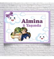 Bulutlar Temalı Doğum Günü Afişi resimli