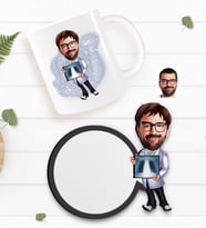 BK Gift Kişiye Özel Erkek Radyolojist Karikatürlü Beyaz Kupa ve Ahşap Bardak Altlığı Hediye Seti-1