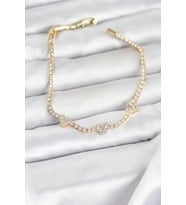 Pirinç Gold Renk Kalp Model Zirkon Taşlı Su Yolu Kadın Bileklik 5886 - HPSBYI7105-9273