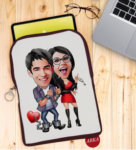 BK Gift Kişiye Özel Sevgililer Karikatürlü Taşınabilir Koruyucu Tablet Kılıfı & Organizer Çanta - Bordo-1