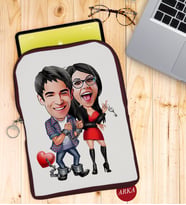 BK Gift Kişiye Özel Sevgililer Karikatürlü Taşınabilir Koruyucu Tablet Kılıfı & Organizer Çanta - Bordo-1