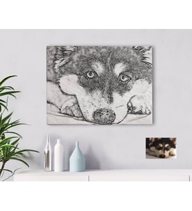 BK Gift Kişiye Özel Tam Boy Karakalem Köpek Karikatürlü Kanvas Tablo-1