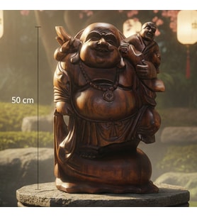 Ayakta Ahşap Buda Figürü – 50 cm El Oyması Dekoratif Heykel (Karışık)