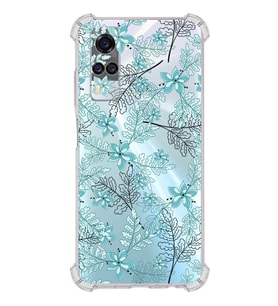 PrintiFy Vivo Y51 Uyumlu Köşe Korumalı Floral Su Yeşili Tasarımlı Şeffaf Silikon Kılıf