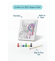 Kanatlı Unicorn Temalı Çocuk Boyama Tuvali – Şövalesiz Eğitici Boyama Seti 20x20 cm