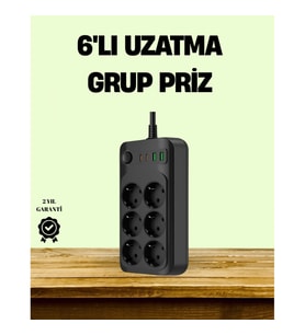 Mey İthalat® 2500W Güçlü 6’lı Priz USB ve Type-C Çıkışlı Termal Korumalı