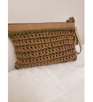 El Yapımı Örgü, İki Renkli El Portföyü/Clutch-Vizon-Haki