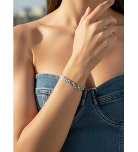 Valmont Accessories Kadın Gümüş Renk Zirkon Taşlı Geometrik Bileklik