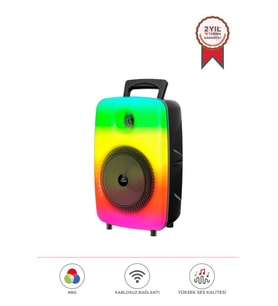 Bluetooth Hoparlör Mikrofonlu Rgb Işıklı Taşınabilir Parti Speaker GTS-1802 Siyah