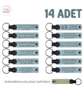 Gök Mavi & SütlüKahve, Mevlit Hatırası İçin Üzerinde İsim Yazılabilen Hediyelik Anahtarlık 14’lü Set (Gök Mavisi)
