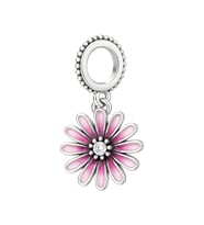Pembe Mor Papatya Charm  925 Ayar Gümüş