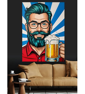Bira İçen Hipster Adam Dekoratif Kanvas - Mdf Ahşap Tablo