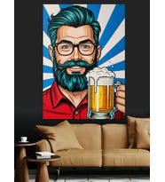 Bira İçen Hipster Adam Dekoratif Kanvas - Mdf Ahşap Tablo