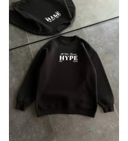 Üç İplik Bisiklet Yaka Baskılı SweatShirt - Siyah