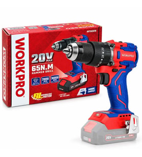 WORKPRO WP390016 20Volt 65Nm. Kömürsüz Profesyonel Şarjlı Darbeli Matkap (Akü Dahil Değildir)