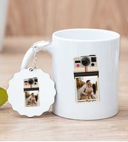 Kişye Özel Polaroid Tasarım Fotoğraflı Beyaz Kupa Bardak ve Anahtarlık