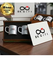 Logonuza Özel 10 Adet Kutulu Gümüş Renk Kahve Fincanı Seti – Kutulu Seramik Fincan Kurumsal Hediye Seti