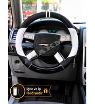 Dodge Magnum Dikme Direksiyon Kılıfı Delikli Deri Parlak Siyah Beyaz Detay Çift Yüzük ve Dikiş 2005-2008