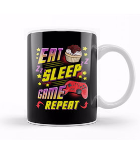 Funny Eat Sleep Game Repeat Gamer Gaming Kupa Bardak Porselen