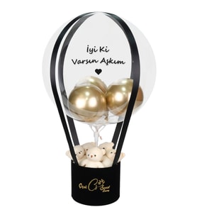 Black Teddy Box Balon Kutusu Kişiye Özel
