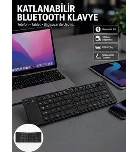 Katlanabilir Bluetooth Klye 3 Cihaz Bağlantılı Kablosuz Taşınabilir Klye