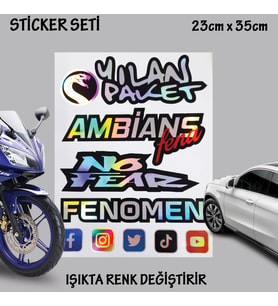 sosyal medya fenomen sticker - Oto cam bagaj yazıları set - hologram etkili - renk değiştiren yeni nesil lüks sticker etiket setleri