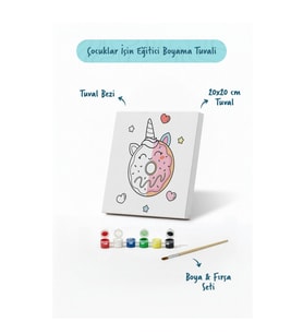 Unicorn Donut Boyama Tuvali – Şövalesiz Boya Seti 20x20