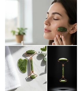 Doğal Yeşim Roller Ve Gua Sha Yüz Şekillendirme Seti