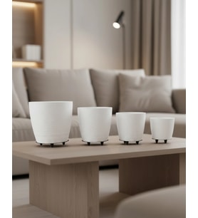 4’Lü 3D Beyaz Ayaklı Saksı Seti Modern Minimal Dekoratif Vazo