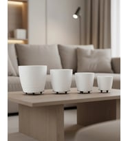 4’Lü 3D Beyaz Ayaklı Saksı Seti Modern Minimal Dekoratif Vazo