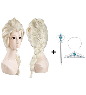 Örgülü Karlar Ülkesi Frozen Elsa Peruğu Tacı ve Sopası Çocuk Boy (Çok Renkli)