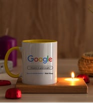 Kişiye Özel Google Tasarım Esprili Ahşap Altlıklı Mumlu Sarı Kupa