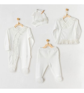 Andywawa Ac25312 Newborn Chic Girl Tüllü 4'lü Hastane Çıkışı Ekru