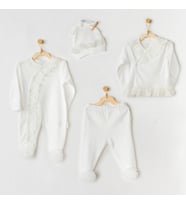 Andywawa Ac25312 Newborn Chic Girl Tüllü 4'lü Hastane Çıkışı Ekru