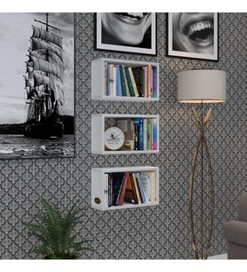 Kenzlife duvar rafı kitaplık hülas byz 022*039*13 üçlü duvara asma aparatlıdır 3 adet