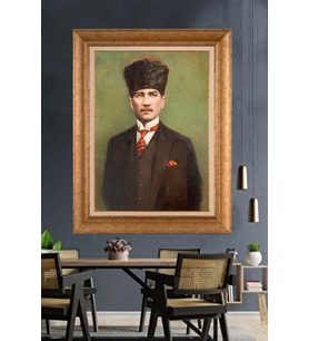 Altın Varaklı Çerçeveli Paspartulu Atatürk Tablo nh65 (Gold)