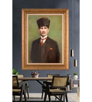 Altın Varaklı Çerçeveli Paspartulu Atatürk Tablo nh65 (Gold)