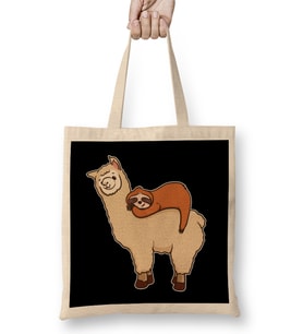 Cute & Funny Sloth Sleeping on Llama Friend Bez Çanta Uzun Saplı