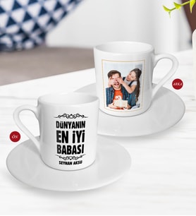 BK Gift Kişiye Özel Babalar Günü Hediyesi Fotoğraflı Türk Kahvesi Fincanı-50 (Beyaz)