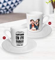 BK Gift Kişiye Özel Babalar Günü Hediyesi Fotoğraflı Türk Kahvesi Fincanı-50 (Beyaz)