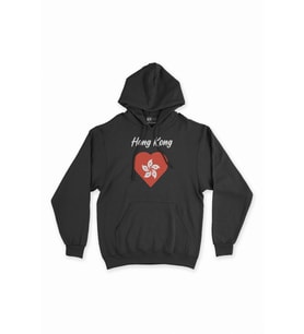 Hong Kong Bayraklı Kalpli Siyah Sweatshirt Hoodie