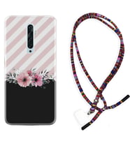 Oppo Reno 2Z 4 Lite 4 Pro 5 6 7 A31 Kılıf Boyun Asklı Rasta Silikon Strip Pink Flowers 1396