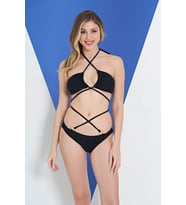 Ruko Maio 2315-1 Siyah Çapraz İp Modelli Boyundan Bağlamalı Bikini