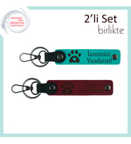 Kedi Sahiplerinin Her Gün Yanında Taşıyabileceği Hediyelik, Kalpli Pati Anahtarlık, K Turkuaz-Bordo