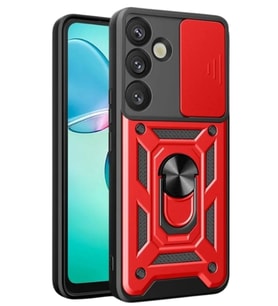 Newface Samsung Galaxy S25 Kılıf Pars Lens Yüzüklü Silikon - Kırmızı