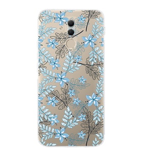 Huawei Mate 20 Lite  Kamera korumalı Kapak Floral Mavi Tasarımlı  Şeffaf Kılıf