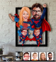 BK Gift Kişiye Özel Süper Aile Karikatürlü 3D Ahşap Tablo-2