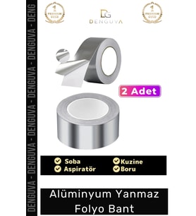 Suya Sıcaklığa Dayanıklı Tamir Soba Boru Yama Alüminyum Yanmaz Folyo Bant 45mm - 5mt - 2 Adet