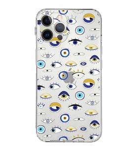 PrintiFy iPhone 12 Pro ile Uyumlu Nazar Boncuğu 2 Baskılı Kamera Korumalı Şeffaf Silikon Kılıf